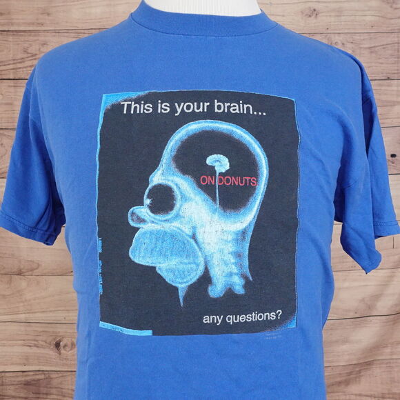 VINTAGE HOMER SIMPSON THIS IS YOUR BRAIN ON DONUTS THE SIMPSONS TSHIRT L 2001 - Picture 1 of 8